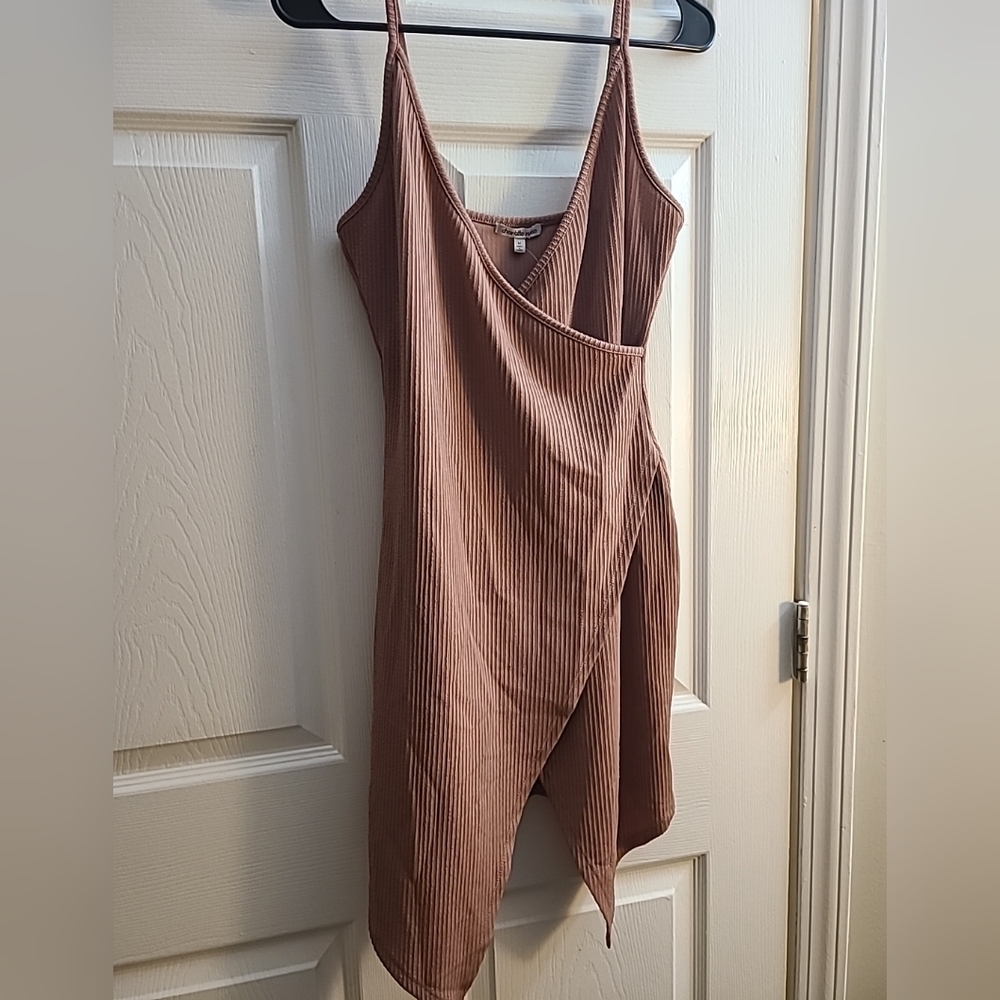 Charlotte Russe Mauve Ribbed Faux-Wrap Mini Dress